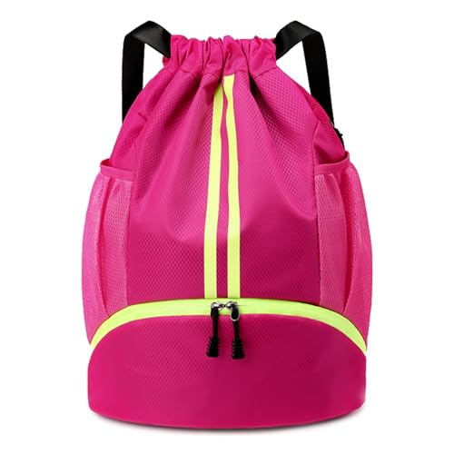 PinCute Drawstring Backpack for Women Men, Gym Bag for Soccer, Basketball, Swim, Beach, Water-Resistant Sports Backpack with Wet Pocket and Shoe Compartment, Rose - color: Rose
