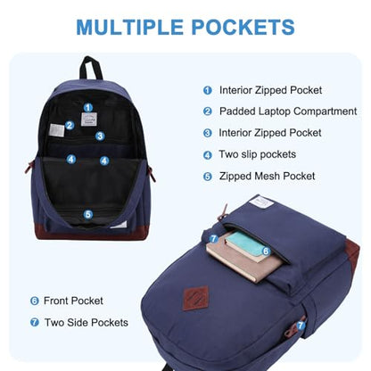 Backpack for Men Women,VASCHY Classic Water-resistant Lightweight Travel School Backpack Casual Daypack - color: Navy Blue