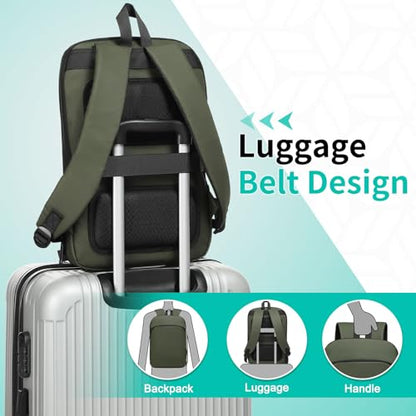 Slim Laptop Backpack for Men, Expandable Business Backpack with 16" Laptop Compartment - TSA 15L-25L Capacity Lightweight for Work Office, Dark Green - color: Dark Green