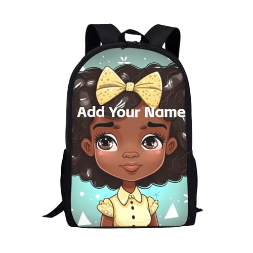 Personalized Bookbag for Girls 10-12/6-8 Afro Backpack Kids 2 Grade/3Rd Grade Custom Name Book Bag Lightweight Magic Black Schoolbag - color: African Black Girl-26