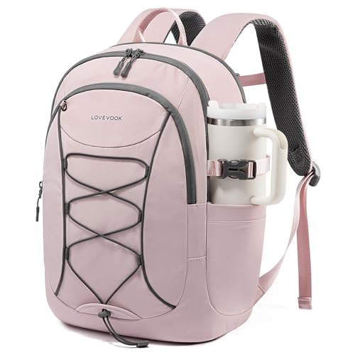 LOVEVOOK Mens Backpack with Giant Tumbler Holder Pocket,15.6 Inch Everyday Laptop Backpack Commuter Travel Work Computer Bag for Women,Waterproof Hiking College Teacher Back Pack Casual Daypack,Pink - color: Pink(drawstring), size: 15.6 Inch