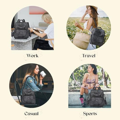 Backpack Purse for Women, Women Backpack Purse Small Leather Waterproof Anti-theft Shoulder Bags Handbags Ladies - color: Black Grey