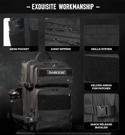 Military Tactical Backpack for Men 45L Molle Army 3 Days Assault Pack Bug Out Bag Water Resistant - color: Black 45l