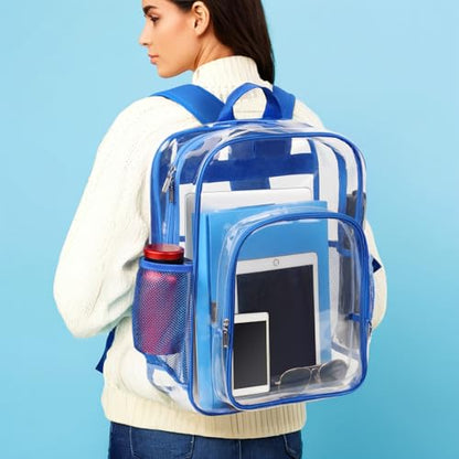 Clear Backpack School Bag Stadium Approved Heavy Duty Large PVC Laptop Transparent Backpack See Through Backpack for Sports, Work, Stadium, Security, Travel, College - H18''xW14''xD8“ - Blue - color: Blue