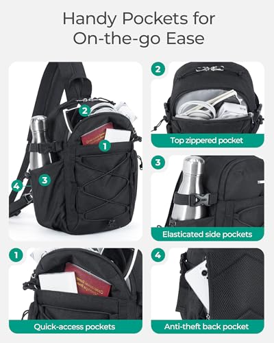 BAGSMART Small Crossbody Sling Bag, Crossbody Daypack, Chest Shoulder Bag Hiking Small Backpack for Casual Travel Sport - color: Black