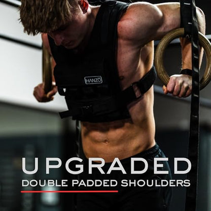 HANZO Weighted Vest for Men & Women 25lbs | 35lbs | 45lbs | 65lbs | Weight Vest With Removable Iron Weights, Adjustable Heavy Duty Weighted Workout Vest for Calisthenics & Fitness Training - size: 35 lbs