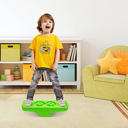 Kids Rocking Seesaw Balance Board with 5 Wooden Balls Sensory Training Rocking Board Balance Training Equipment Children Indoor Outdoor Activity Toy (Green) - color: Green