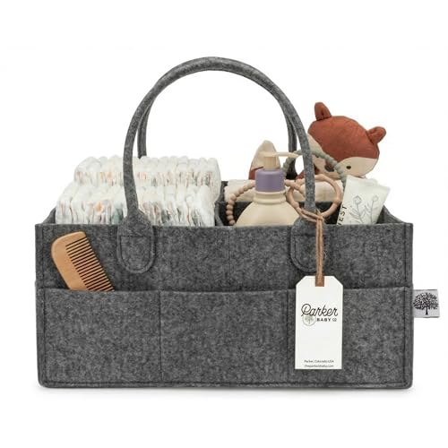 Parker Baby Co. Diaper Caddy - Nursery Storage Bin and Car Organizer for Diapers and Baby Wipes - Charcoal, Large - color: Charcoal (Heathered Charcoal), size: Large