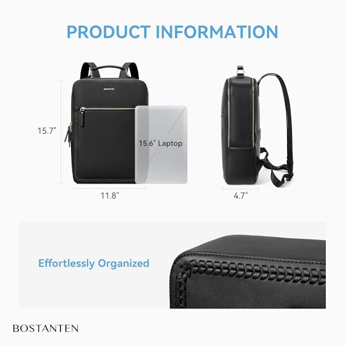 BOSTANTEN Leather Backpack 15.6 inch Laptop Bag Travel Casual Computer Backpack College Business Work Shoulder Bags with Trolley Sleeve for Women Men Black - color: Black
