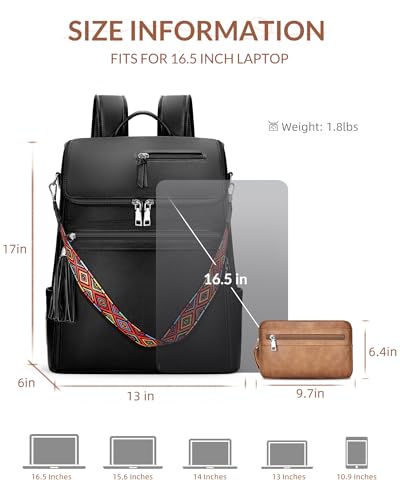 SYTRAH Leather Laptop Backpack for Women Designer Laptop Bag, 16.5 inch Travel Computer Backpacks Purse with Tassel for Work Business with Satchel Purse Black - color: Purse Black