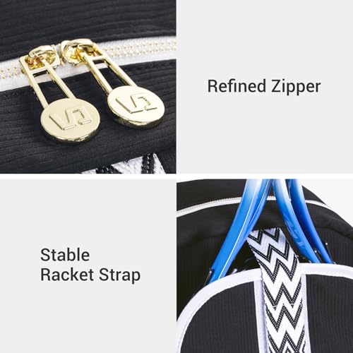 Tennis Bag for Women Girl, Stylish Quilted Tennis Pickleball Racket Backpack Wet Pocket, Women Weekend Bag for Travel - color: Black
