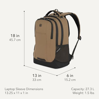SWISSGEAR Cecil 18-Inch Laptop Backpack Fits 16-Inch Laptop, Travel Daypack with Organizer Pockets, Water Bottle Holders & Padded Straps – Pastel Brown/Black - color: Pastel Brown/Black