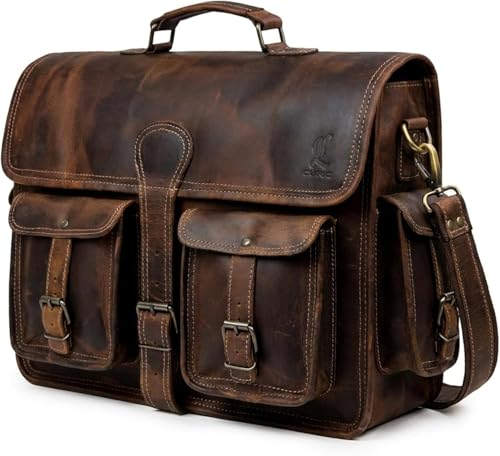 cuero Leather Messenger Bag for Men, 14 Inch Laptop Bag, Crossbody Bag Men, Vintage Handmade Leather Satchel Bag Full Grain Business Briefcase Shoulder Bag for Office/Work/Travel - Brown - size: 14 Inch