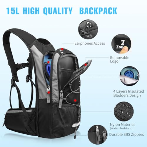 Zounich Hydration Backpack Breathable Running Backpack with 3L Water Bladder Large Capacity Hiking Rucksack Outdoors Hydration Bag Pack Perfect for Cycling， Camping ， Running,Climbing