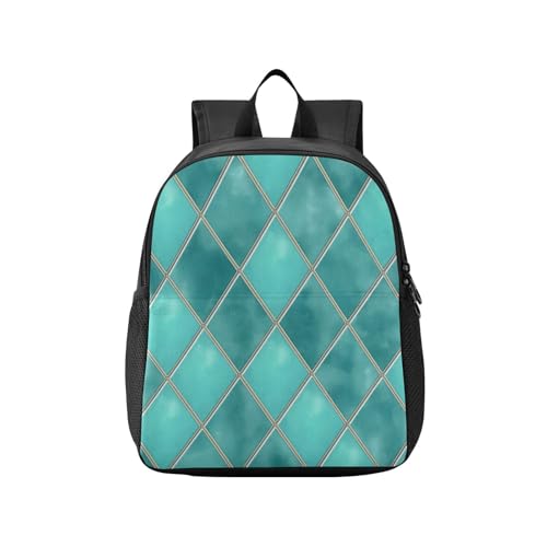 Lightweight Waterproof Backpack with Teal Watercolor Geometric Plaid Design - Durable Travel Daypack for Everyday Use#321
