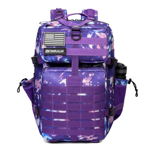 45L Military Tactical Backpack for Men & Women Bug Out Bag Assault pack Molle Daypack Hiking Trekking Rucksack (2.0 side pockets (purple tie-dye) - color: 2.0 Side Pockets (Purple Tie-dye）