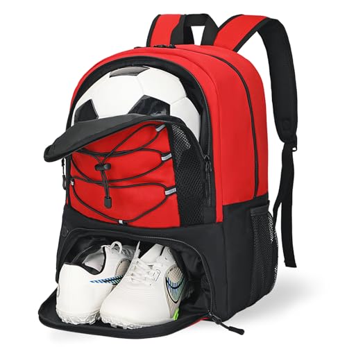 Goloni Soccer Bag, Basketball Bag with Ball Compartment & Shoe Compartment,Large Soccer Backpack for Basketball,Gym，Football - color: Red