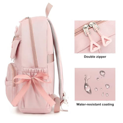 Girls High Middle School Backpack with Bows for Kids Kawaii Coquette Bookbag 5-12 - color: Pink, size: Large (17"h)