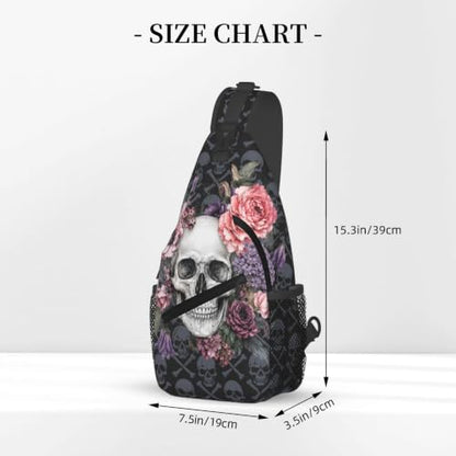 Sling Backpack Unisex Crossbody Chest Bag Shoulder Chest Bag For Women Men Hiking Travel - color: Skull