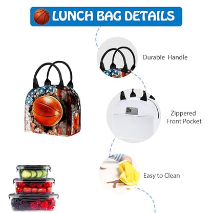 3PCS Backpack for Girls Boys,Teens Flag Basketball Back to School Backpack with Lunch Box Pencil Case, 17 Inch Lightweight Students Backpack 3 in 1 Set for Elementary Middle High School - color: American Flag Basketball