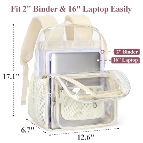 PACKISM Clear Backpack for School - 17 inch Large Heavy Duty Bookbag, Reinforced See Through PVC Transparent Backpack - color: Light Beige, style: Daypack Backpacks