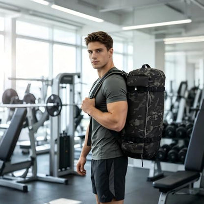 BE SMART 50L Extra Large Gym Backpack for Men, Big Gym Bag with Shoes Compartment, Waterproof Heavy Duty Duffel Bags (Camo Green 2, Large-40L) - color: Camo Green 2, size: Large-40L