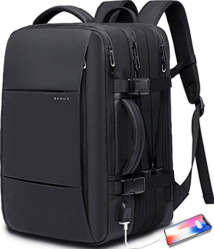 BANGE 45L Expandable Backpack, Water Resistant, Suitable for Travel, College Laptop Backpack for Men & Women - color: Black, size: 45L(expansion)