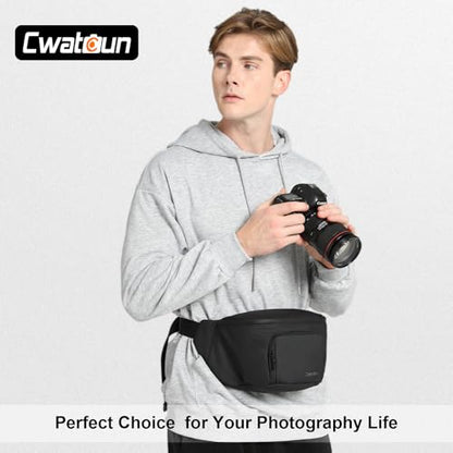 Cwatcun Waterproof Camera Waist Bag Compact Camera Case, Lightweight Portable Fanny Pack, Daily Carry Storage Case Crossbody Bag for Canon, Nikon, Sony, Fuji DSLR/SLR/Mirrorless Camera, Lens, Black - size: Small