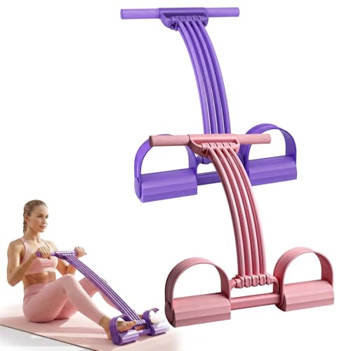 Pedal Resistance Bands with Handles, Upgrade Adjustable 8-Tubes Multifunction Tension Rope, Foot Pedal Resistance Bands for Fashion Puller Exercise Abdomen Waist Arm Leg - color: Pink & Purple