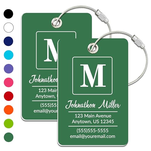 Personalized Luggage Tag | 2 Pack | Custom Luggage Tags for Suitcases | Kids Backpack Tag | 10 Color Options & Choose Font, Font Color - color: Green, size: 2 pack - Large