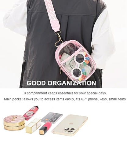 Clear Bag for Stadium Events Clear Purses for Women Stadium, Clear Sling Bag Clear Bag Stadium Approved, Back Pack Crossbody Bags for Women Men (Black) - color: Black