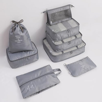 8 Set Packing Cubes for Suitcases, INVODA Travel Luggage Packing Organizers with Laundry Bag, Compression Storage Shoe Bag, Clothing Underwear Bag (Grey) - color: Grey