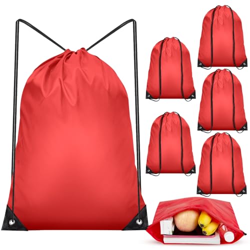 IKAYAS 6Pcs Drawstring Bags Bulk Red Drawstring Backpack, String Backpack Cinch Sack Sport Gym Backpack Bags for Yoga Traviling Outdoor Sports - color: Red