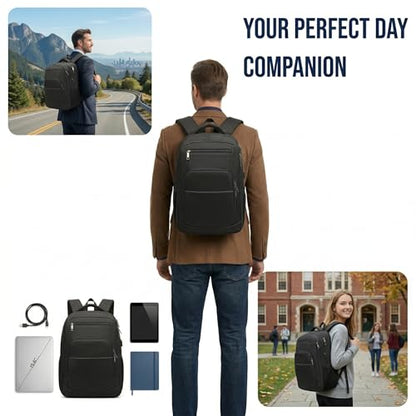 Laptop Backpack for Business Travel and Flight Water Resistant with USB Charging Port Lightweight Durable Large bag for Men and Women Fits 15.6 Inch Laptop Black