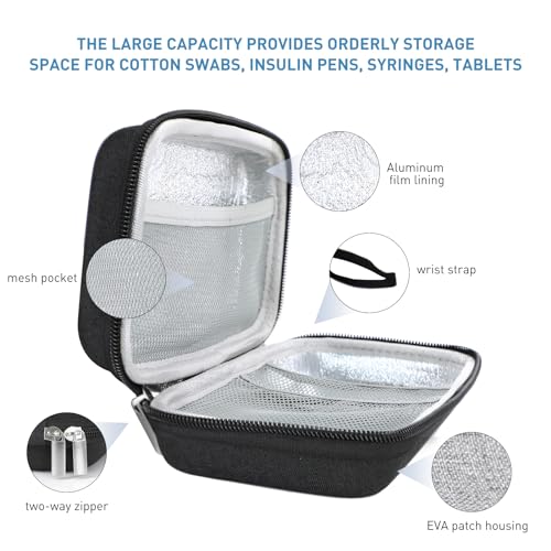 suzamed Insulin Cooler Travel Case,EVA Insulation Travel Medicine Kit with 2 Ice Packs for Diabetes Care,Insulin Pen and Other Diabetic Supplies (Black) - color: Black