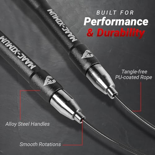 High Speed Rope - Professional Self-Locking & Adjustable, Adult Speed Jump Rope, 2 x PU coated Steel Ropes & Travel Bag,Jump Rope for Crossfit, Boxing, Fitness MMA for Men & Women - color: BLACK
