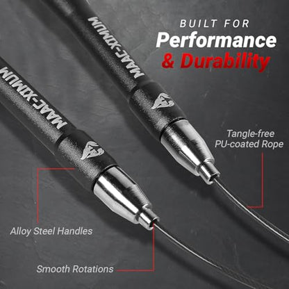 High Speed Rope - Professional Self-Locking & Adjustable, Adult Speed Jump Rope, 2 x PU coated Steel Ropes & Travel Bag,Jump Rope for Crossfit, Boxing, Fitness MMA for Men & Women - color: BLACK