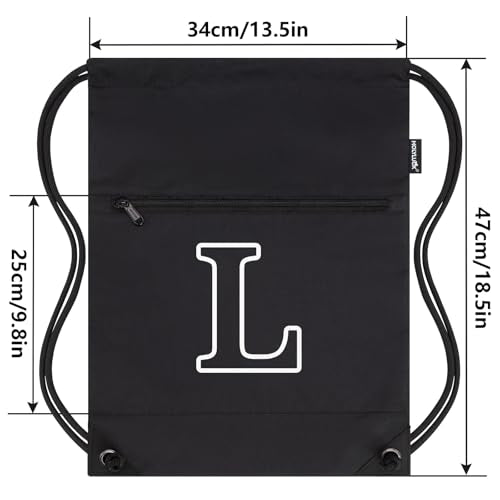 HOLYLUCK Drawstring Bags Initial Backpack Sackpack Cinch Bags for Sports, Gym, Travel, Beach (Black-L) - color: Black-l