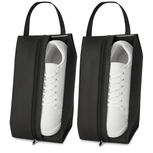 Shoe Bag for Travel Water Resistant Shoe Organizer with Transparent PVC Window, Carry Handle, Heavy-Duty Zipper, Fits Men's Size 11, for Golf, Gym, Sports & Soccer Cleats- (Pack of 2) - color: Black, style: Pack 2