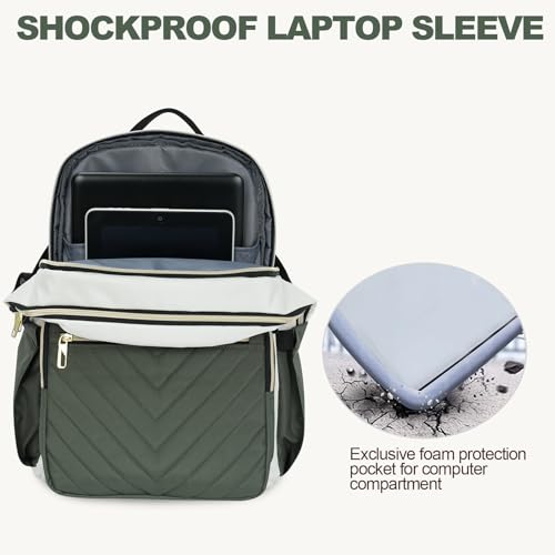 VANKEAN Laptop Backpack for Women (Beige-Army Green, 18 Inch) - color: Beige-army Green, size: 18 Inch