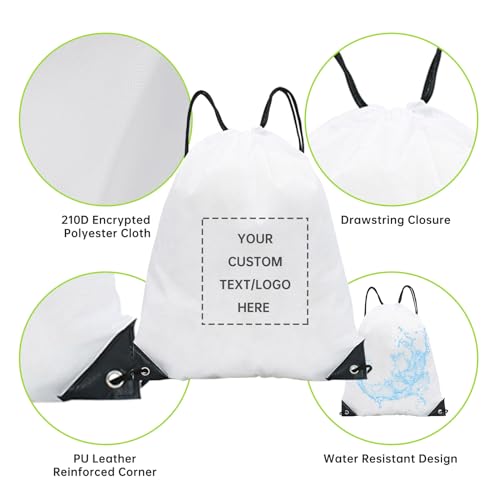 JEOHLORY pack of 50 Custom Bags With Your Logo,Drawstring Backpacks Bulk String Bag,Great for Travelling, Gym and for Everyday Use (Custom white) - color: Custom White