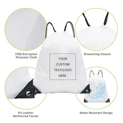 JEOHLORY pack of 50 Custom Bags With Your Logo,Drawstring Backpacks Bulk String Bag,Great for Travelling, Gym and for Everyday Use (Custom white) - color: Custom White