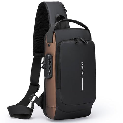 Sling Bag for Men Anti-theft USB Crossbody Shoulder Backpack Purse Waterproof PU Leather Chest Bag Travel Daily Use - color: Brown