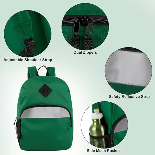 Trail maker 17" Backpack – Reflective School Backpack with Padded Straps, Water Bottle Pockets for Kids & Adults, School Travel Camp (Green) - color: Green