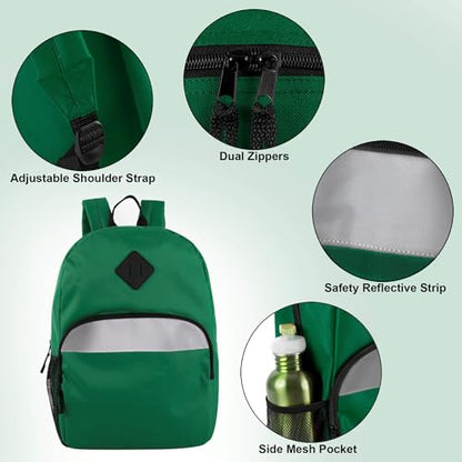 Trail maker 17" Backpack – Reflective School Backpack with Padded Straps, Water Bottle Pockets for Kids & Adults, School Travel Camp (Green) - color: Green