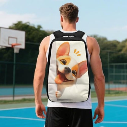 18.5in Basketball Backpack Basketball Bag with Shoe Compartment & Ball Holder, Waterproof Bag for Soccer Volleyball - color: Cute Cartoon Puppy Print