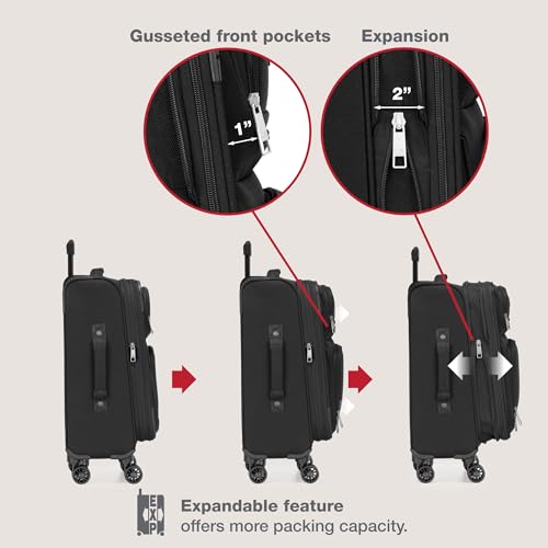 U.S. Traveler Rio Lightweight Softside Rolling Carry-on Suitcase, 4-Wheel Set, Black - color: Black, size: 22"/14"