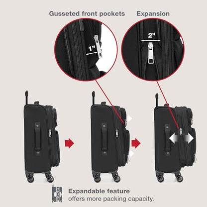 U.S. Traveler Rio Lightweight Softside Rolling Carry-on Suitcase, 4-Wheel Set, Black - color: Black, size: 22"/14"