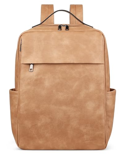 MASINTOR 15.6 inch PU Leather Laptop Backpack Purse for Women, Large College Casual Backpack Travel Bag Retro Camel - color: Retro Camel
