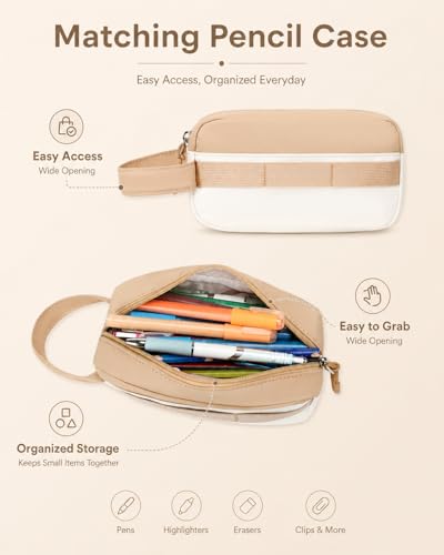 CAMTOP Girls Backpack with Lunch Box & Pencil Case Set, School Backpack for Girls with Large Water Bottle Holder Straps, Waterproof Kids Backpack, Cute Bookbag for Elementary School & Travel - color: Beige Brown